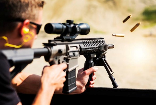 shooting rental rifle at shooting range